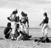 Seri Indians with baseball gear. Their baseball field is the beach of the Gulf of California in northern Mexico.